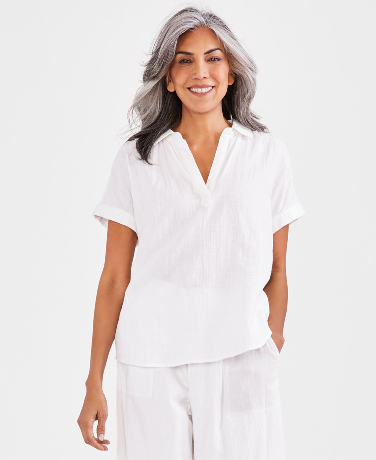 Женская блузка Petite Cotton Short-Sleeve Camp Shirt от Style & Co Style & Co