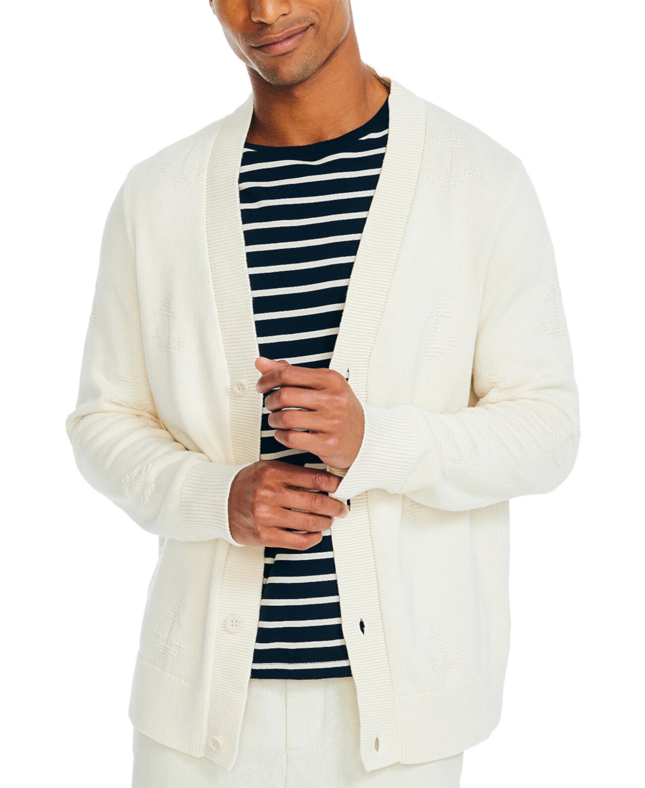 Мужской текстурированный свитер-кардиган с длинными рукавами и пуговицами спереди Nautica