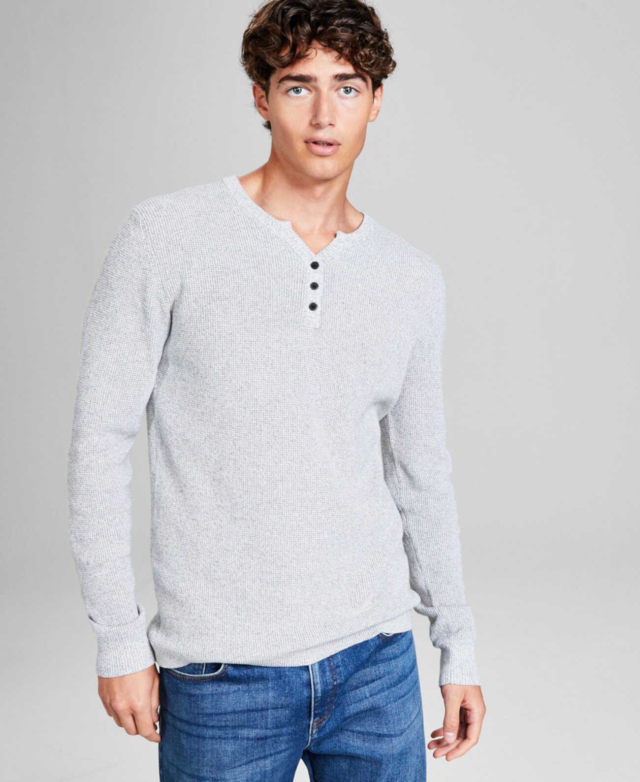 Мужская футболка стандартного кроя вафельной вязки с длинными рукавами и Y-образным вырезом, созданная для Macy's And Now This