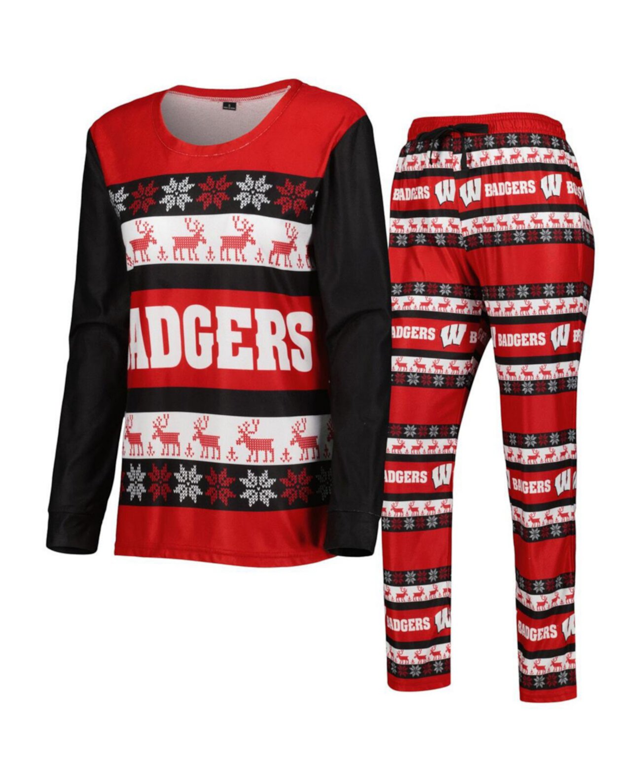 Женский комплект для сна с футболкой с длинными рукавами и пижамными штанами Red Wisconsin Badgers Ugly FOCO