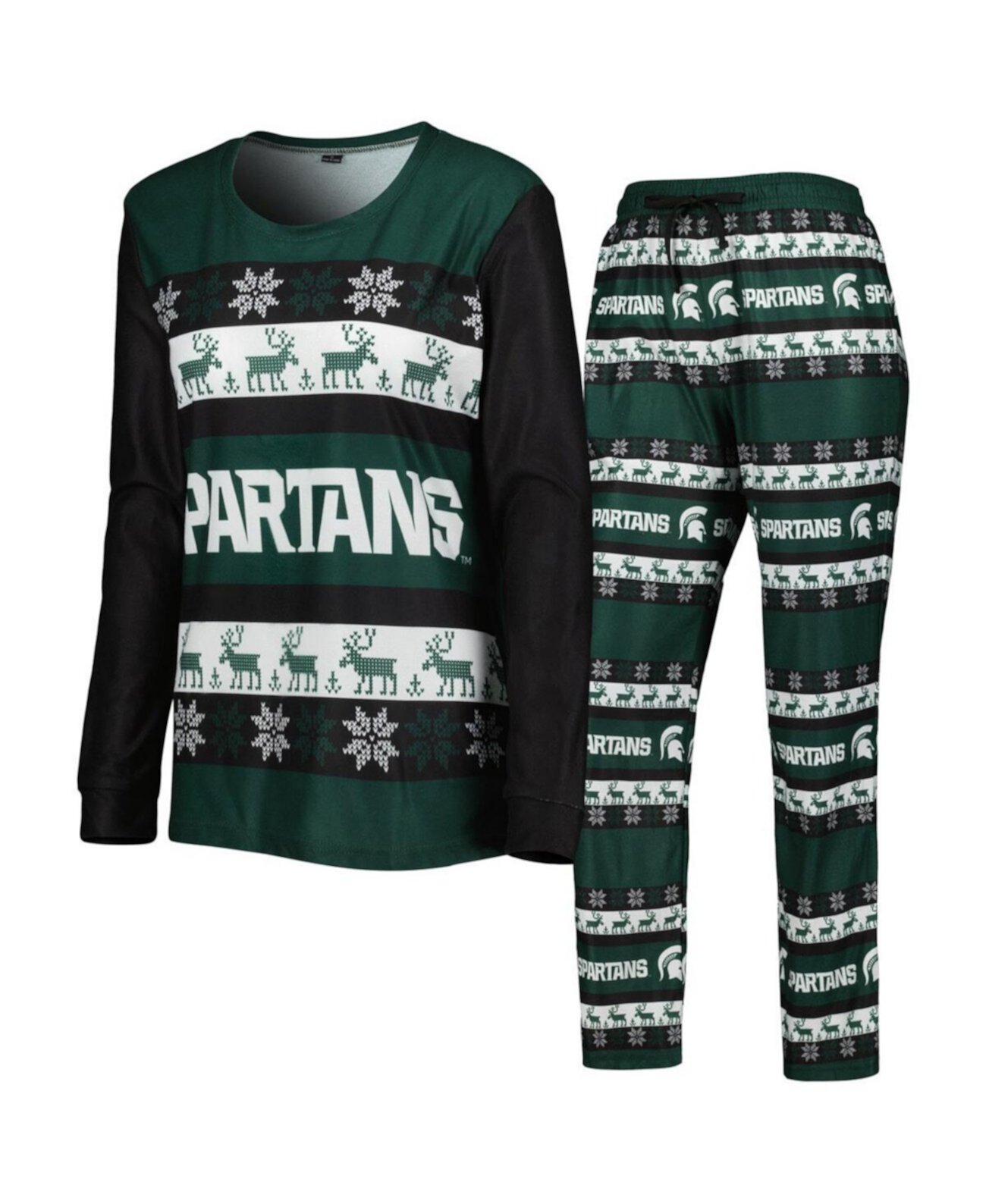 Женский комплект для сна: зеленая футболка с длинными рукавами и пижамные штаны Michigan State Spartans Ugly FOCO