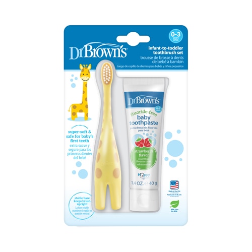 Учебная зубная щетка + детская зубная паста «Жираф» для детей 0–3 лет, без BPA — 1 комплект Dr. Brown's