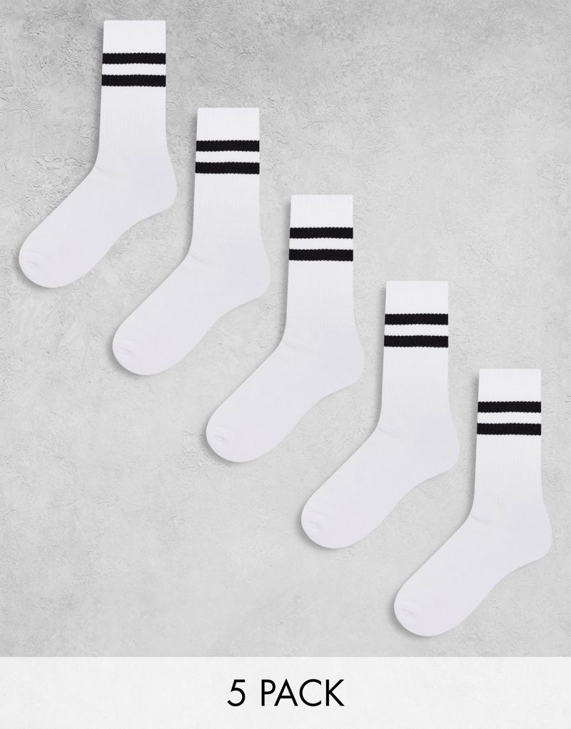 Комплект из 5 белых спортивных носков с черной полоской ASOS DESIGN ASOS DESIGN