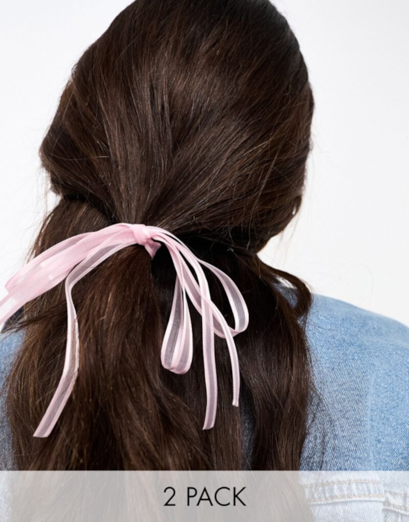 Набор из двух розовых мини-лент для волос из органзы DesignB London DesignB London
