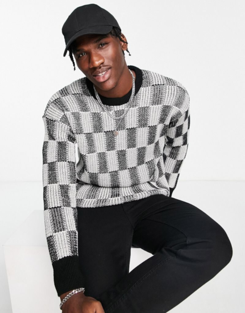 Черный свитер свободного кроя в шахматную клетку New Look New Look