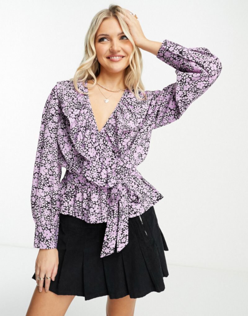Фиолетовая блузка с запахом и длинными рукавами New Look New Look