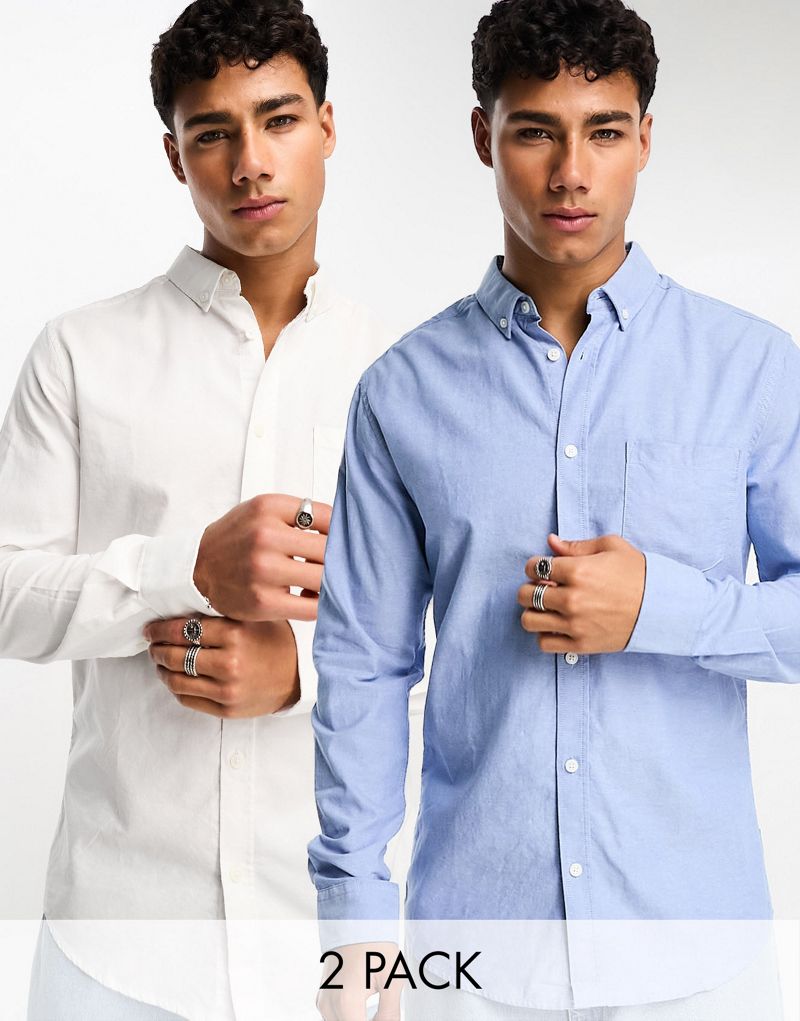 Бело-синяя оксфордская рубашка из двух пар Only & Sons Only & Sons