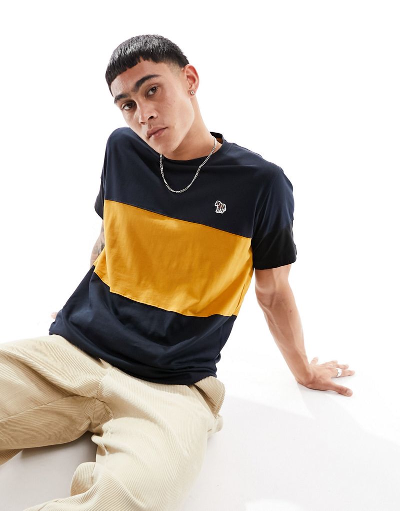 Мужская хлопковая футболка с логотипом-зеброй PS Paul Smith в цвете темно-синий/желтый PS Paul Smith