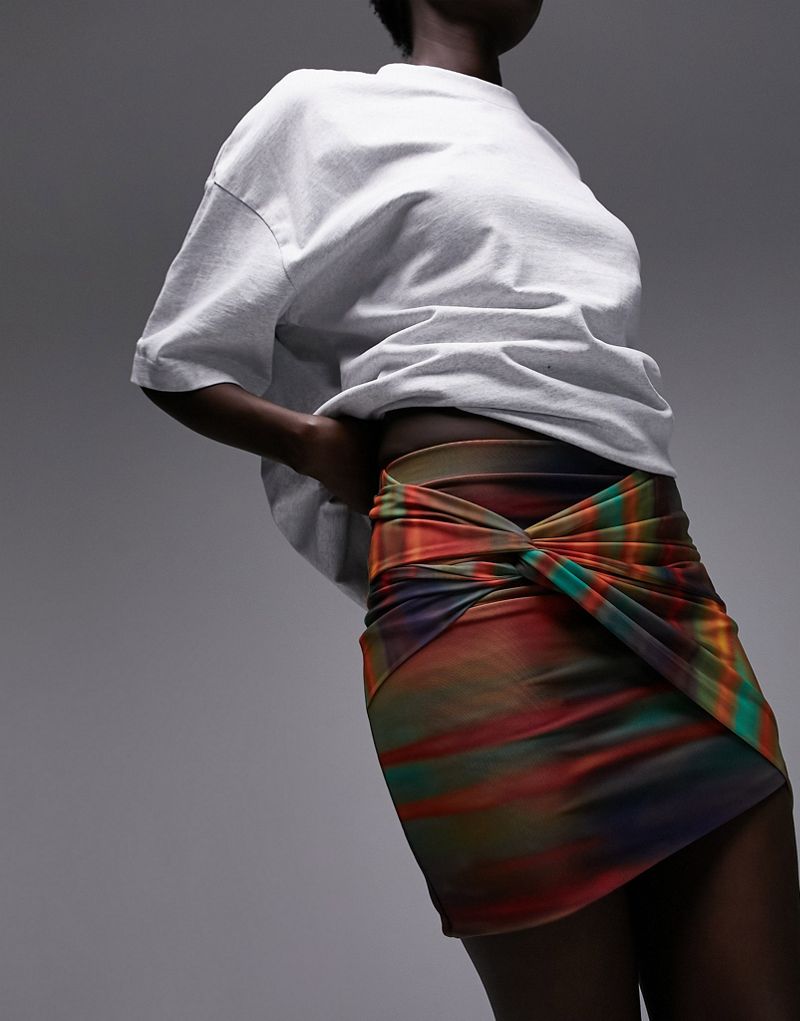 Разноцветная мини-юбка в яркую полоску с узлом спереди Topshop Topshop Tall