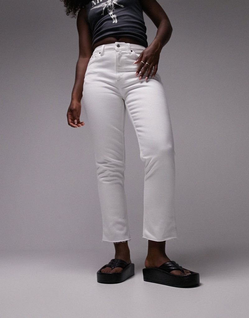 Белые укороченные прямые джинсы со средней посадкой и необработанными краями Topshop Hourglass Topshop Hourglass