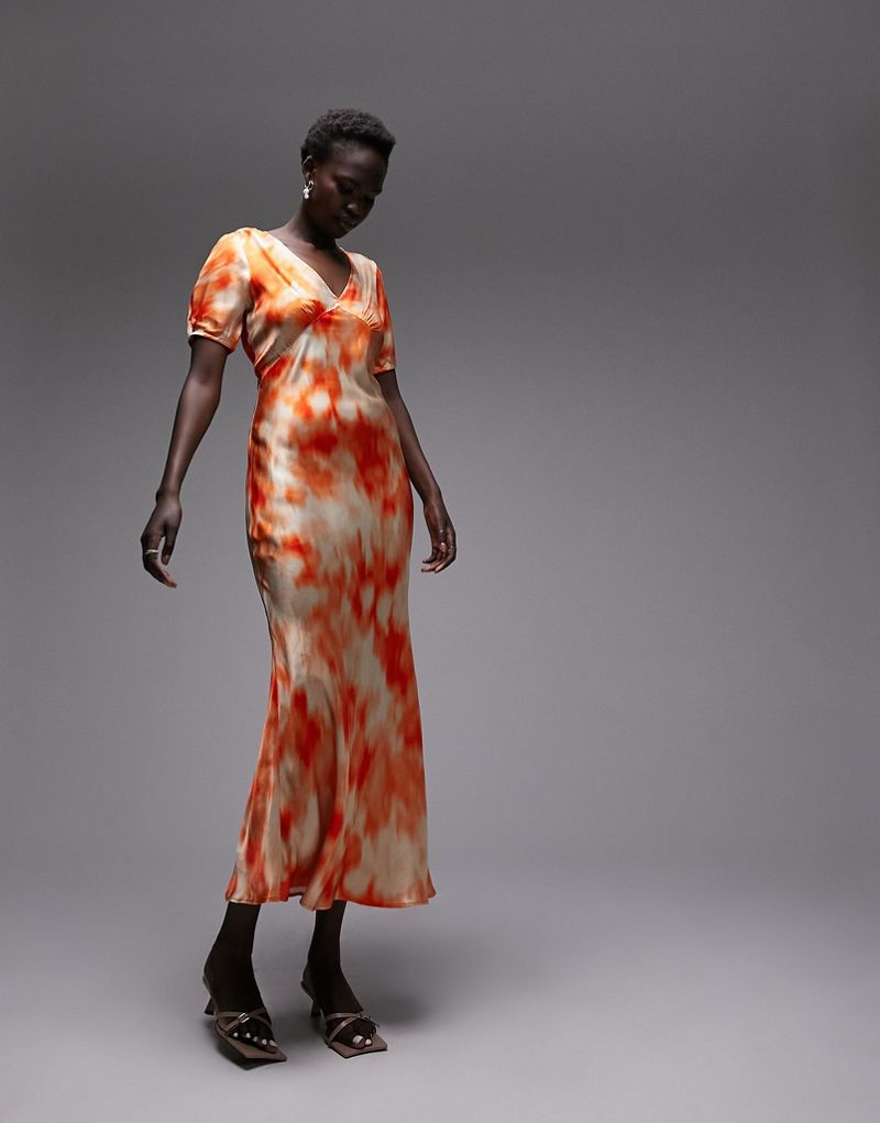 Оранжевое платье-комбинация миди с короткими рукавами и косой отделкой Topshop Tall Topshop Tall