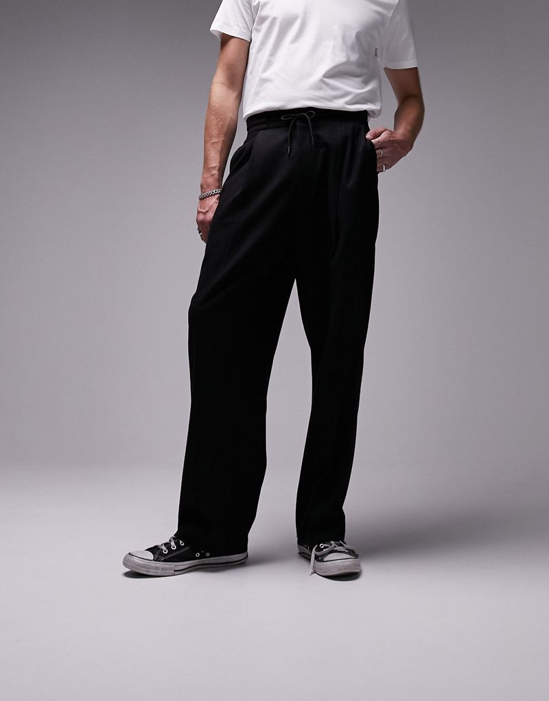 Черные широкие брюки из смесовой шерсти Topman TOPMAN