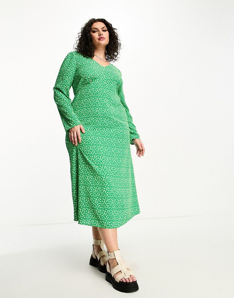 Зеленое чайное платье миди с цветочным принтом Urban Threads Plus Urban Threads