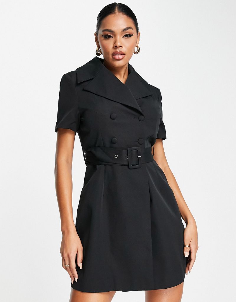 Черное платье-блейзер с короткими рукавами и поясом Unique21 UNIQUE21