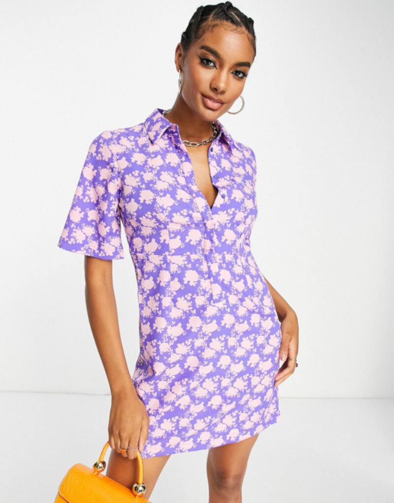 Пурпурное платье-рубашка мини с цветочным принтом Vero Moda VERO MODA