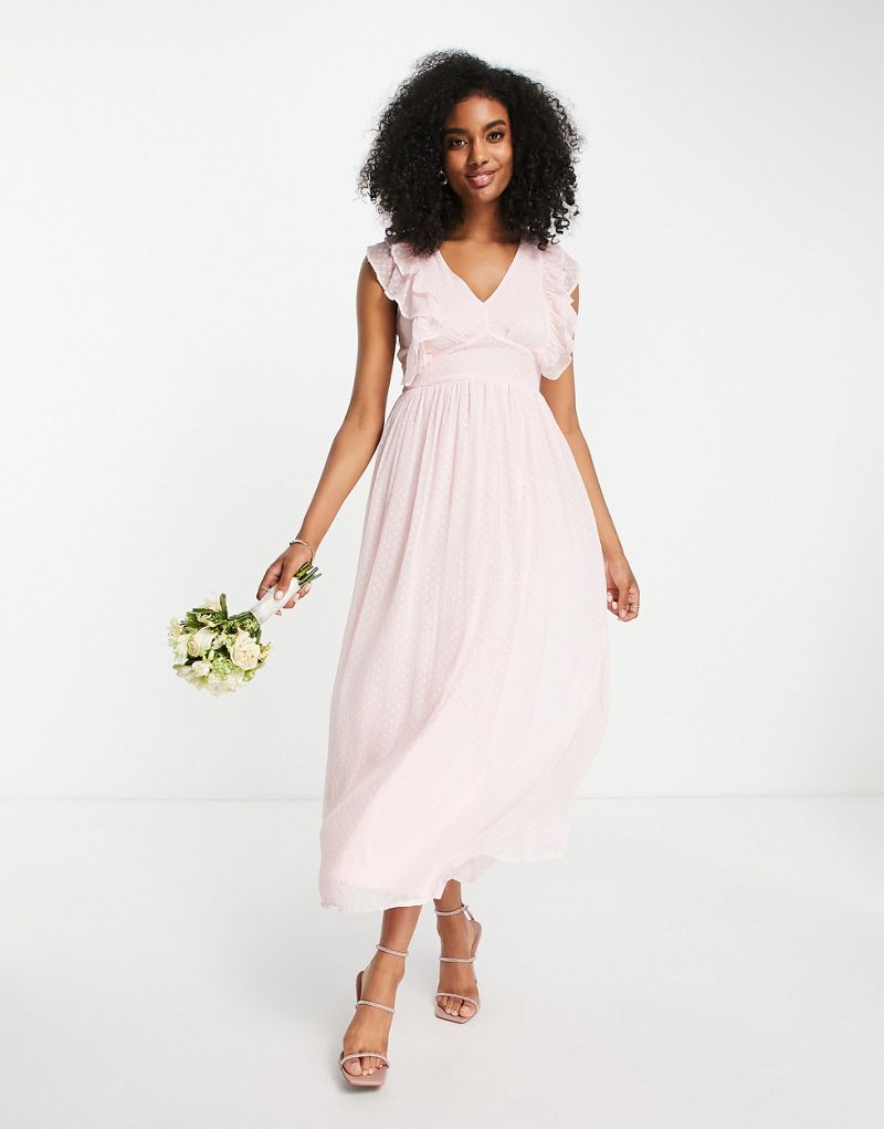 Платье миди Vila Bridesmaid с оборками фактурного розового цвета - BPINK Vila