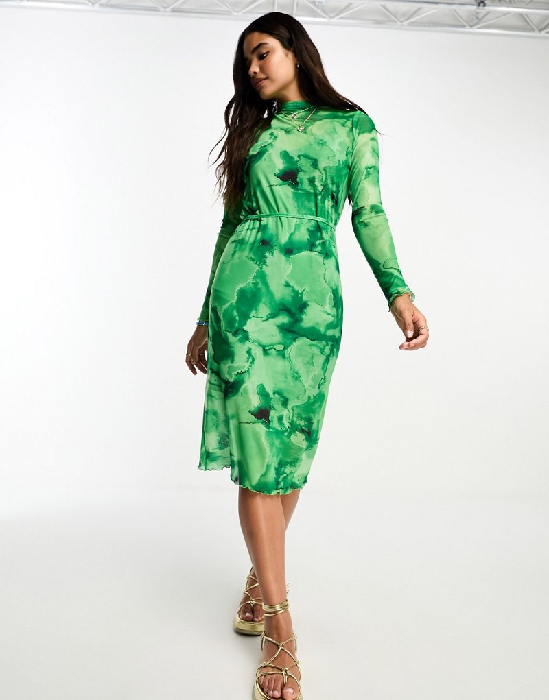 Зеленое платье миди из сетки с принтом Vero Moda VERO MODA