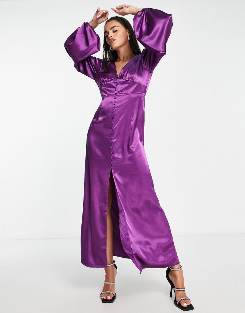 Фиолетовое атласное платье макси с пуговицами спереди Vila Vila