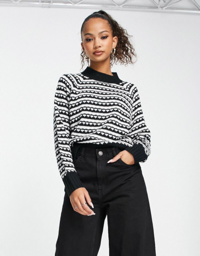 Свободный свитер в черно-белую полоску Wednesday's Girl с контрастными манжетами Wednesday's Girl