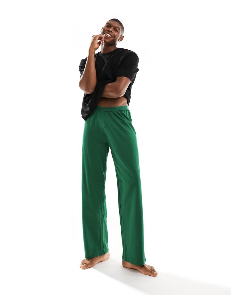Черно-зеленый пижамный комплект с вафельной футболкой ASOS DESIGN ASOS DESIGN