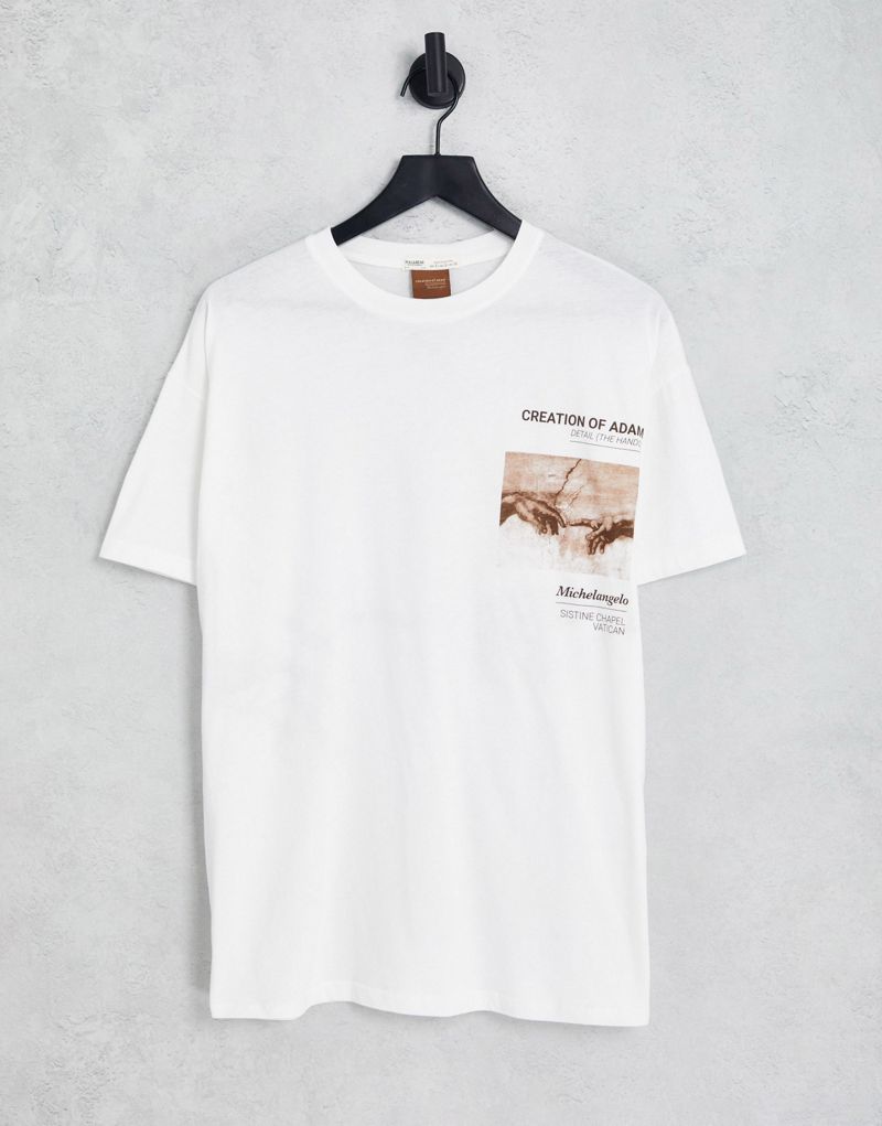 Белая футболка оверсайз с рисунком Michelangelo Pull&Bear Pull&Bear