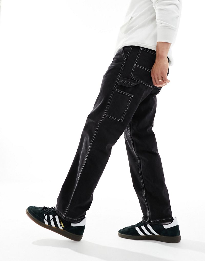 Черные джинсы плотника с контрастной строчкой Pull&Bear Pull&Bear