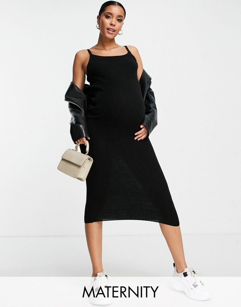 Черное вязаное платье-комбинация в рубчик Urban Bliss Maternity - часть комплекта Urban Bliss