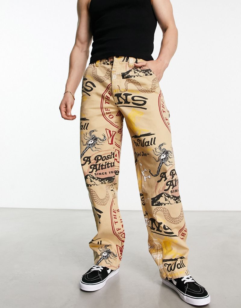 Бежевые свободные брюки из плотной ткани с принтом Vans Vans