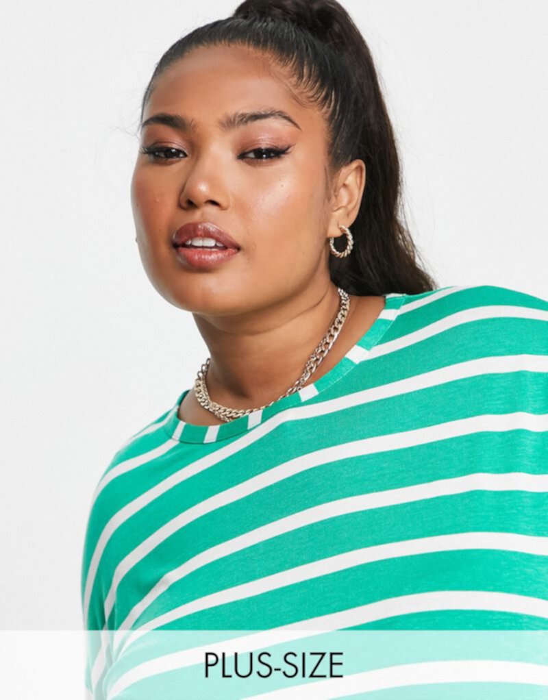 Зеленая женская футболка в полоску большого размера от Yours Yours