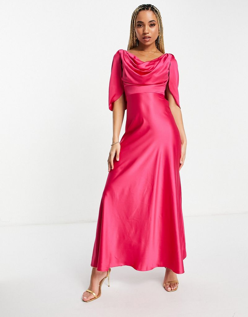 Розовое платье макси с драпировкой и колоннами Yaura Yaura