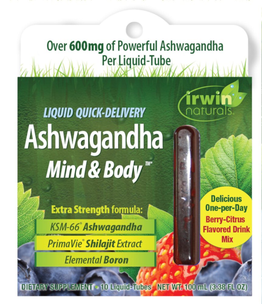 Liquid (Жидкость) Quick-Delivery Ashwagandha Mind & Body Berry-Citrus -- 10 Liquid Tubes Irwin Naturals