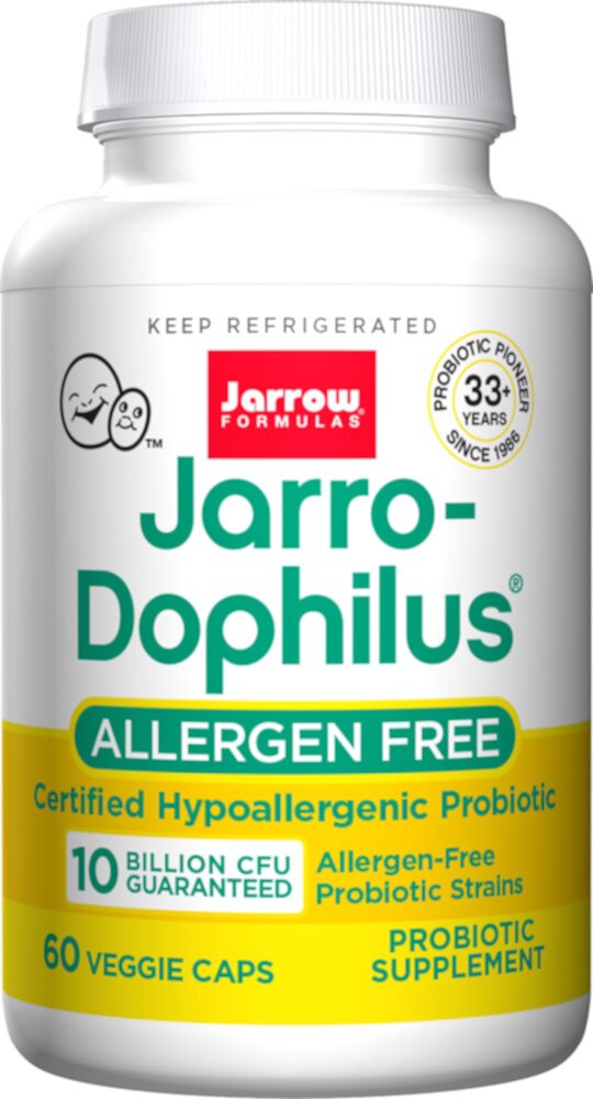 Пробиотик Jarro-Dophilus, свободный от аллергенов пробиотик, 60 вегетарианских капсул Jarrow Formulas