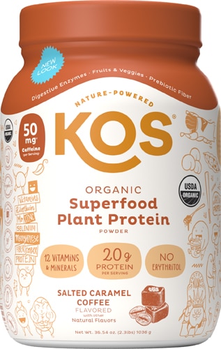 Organic Superfood Plant Protein Powder (Порошок) - 28 Servings (Порции) Salted Caramel Coffee -- 36.54 oz (Унции) KOS