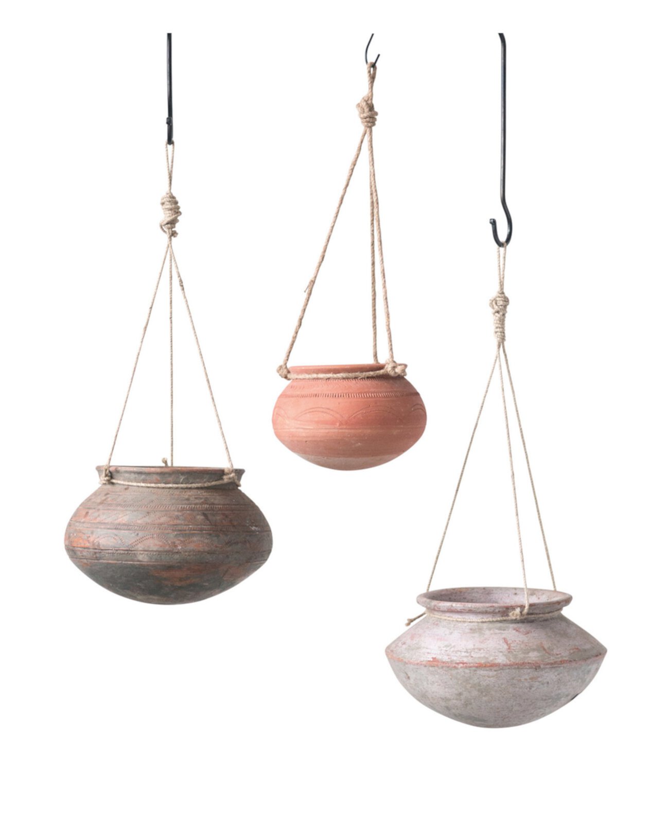 Medium Hanging Clay Pot with Jute Hanger Storied Home