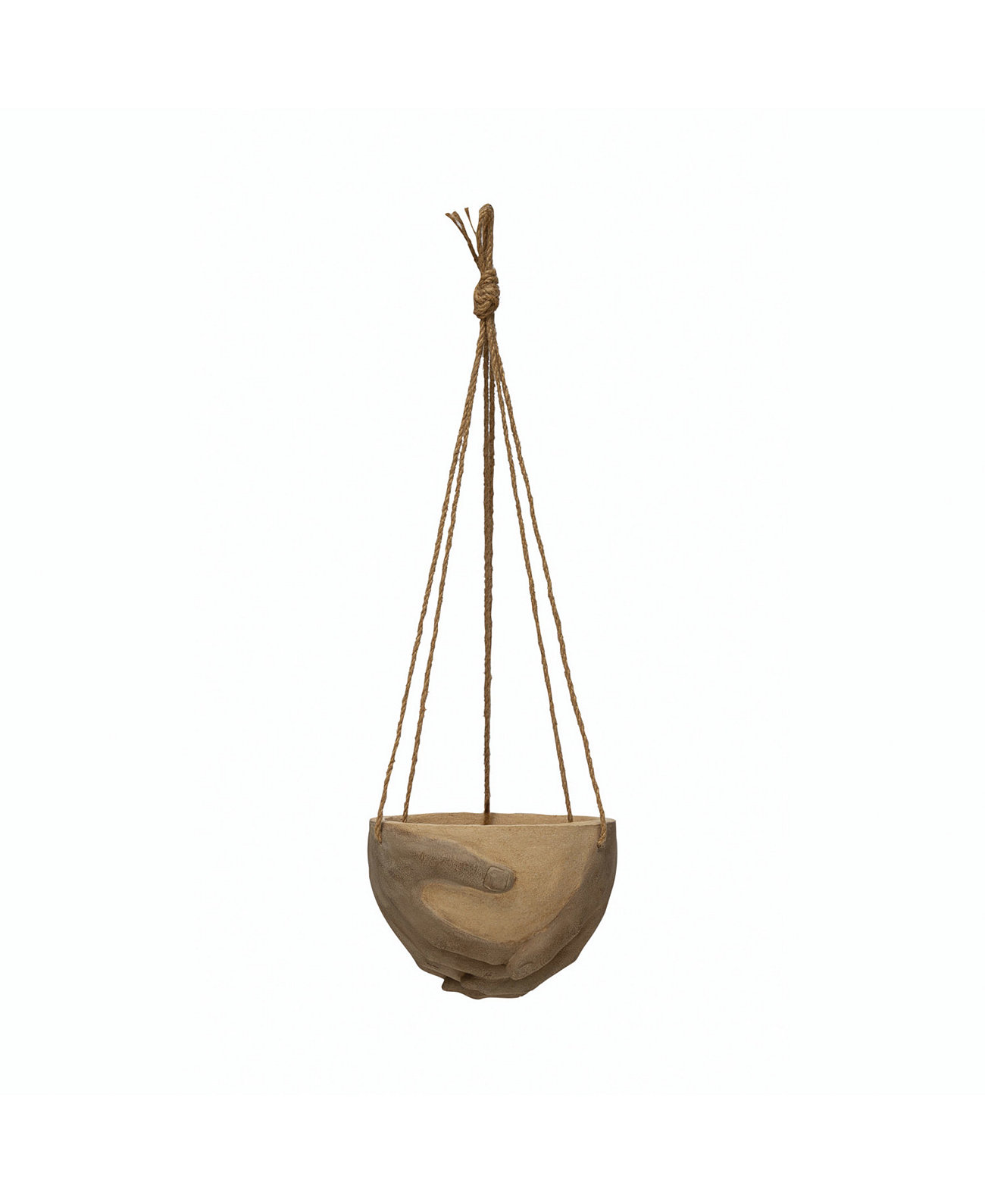 Hanging Resin and Cement Planter with Hands and Jute Hanger Storied Home