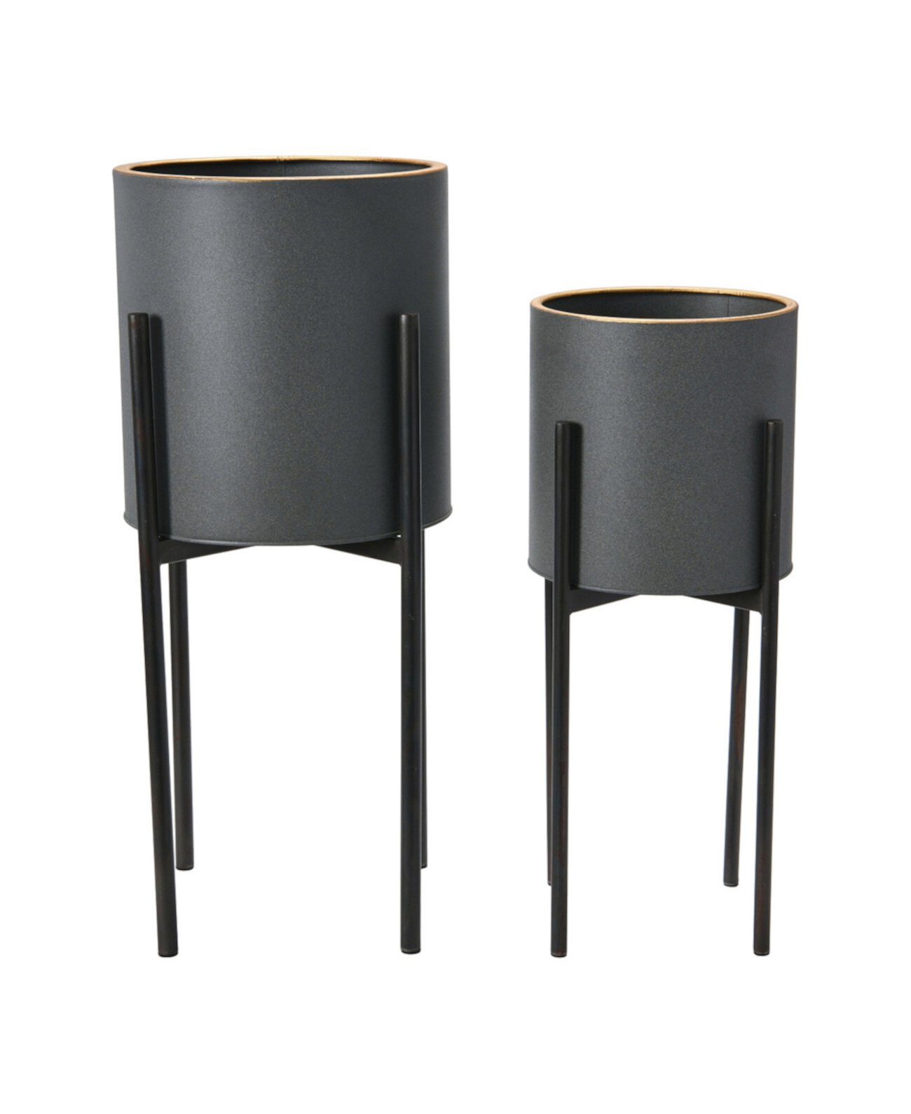 Modern Boho Metal Planters with Gold-Tone Rim and Stands Storied Home