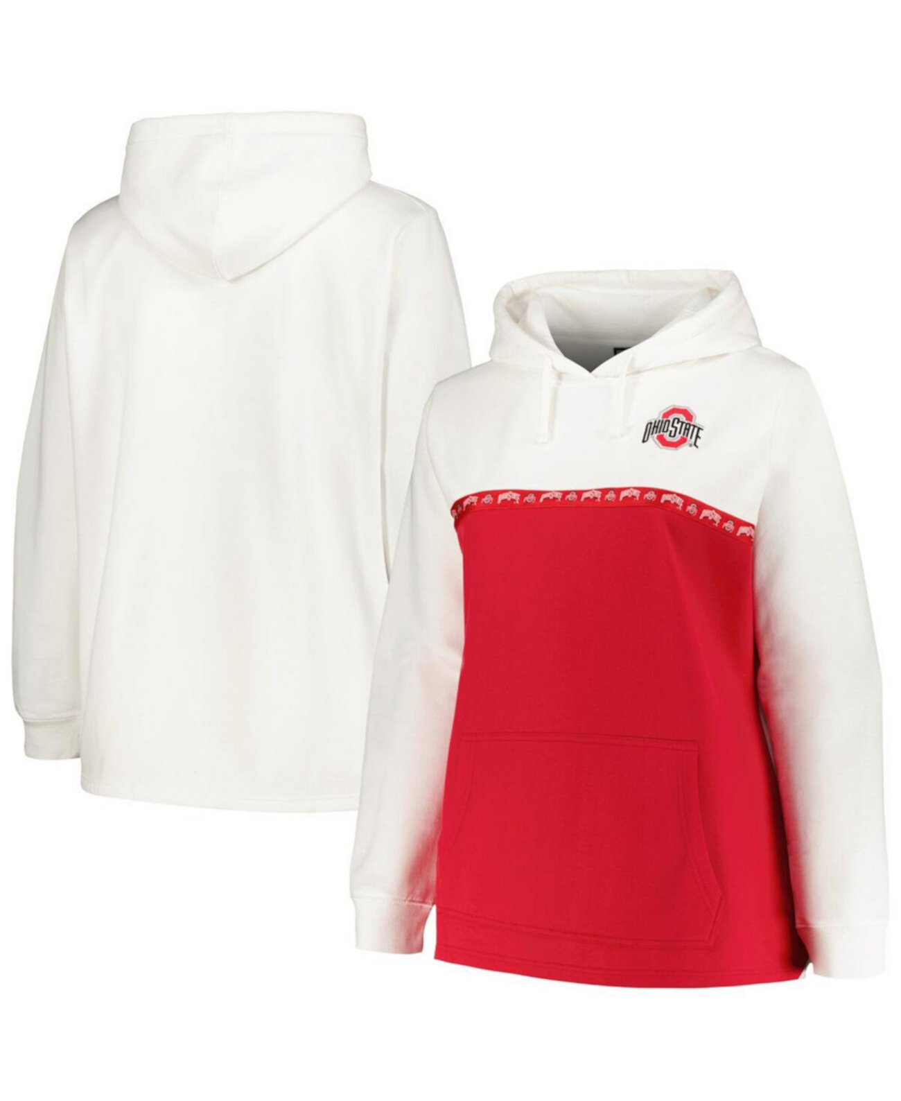 Женский белый, алый пуловер с капюшоном Ohio State Buckeyes большого размера с лентой Profile