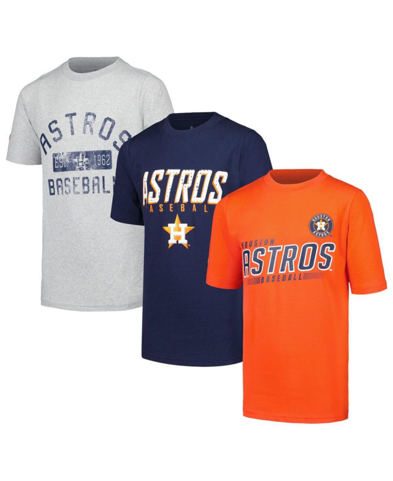 Комплект из трех футболок Big Boys Heather Grey, Navy, Orange с потертостями Houston Astros Stitches