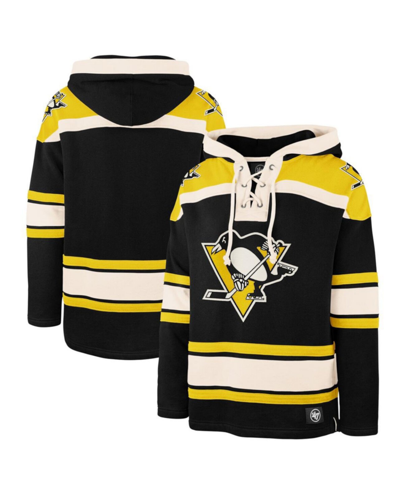 Чёрное мужское худи Pittsburgh Penguins Superior Lacer с длинным рукавом и шнуровкой '47 Brand