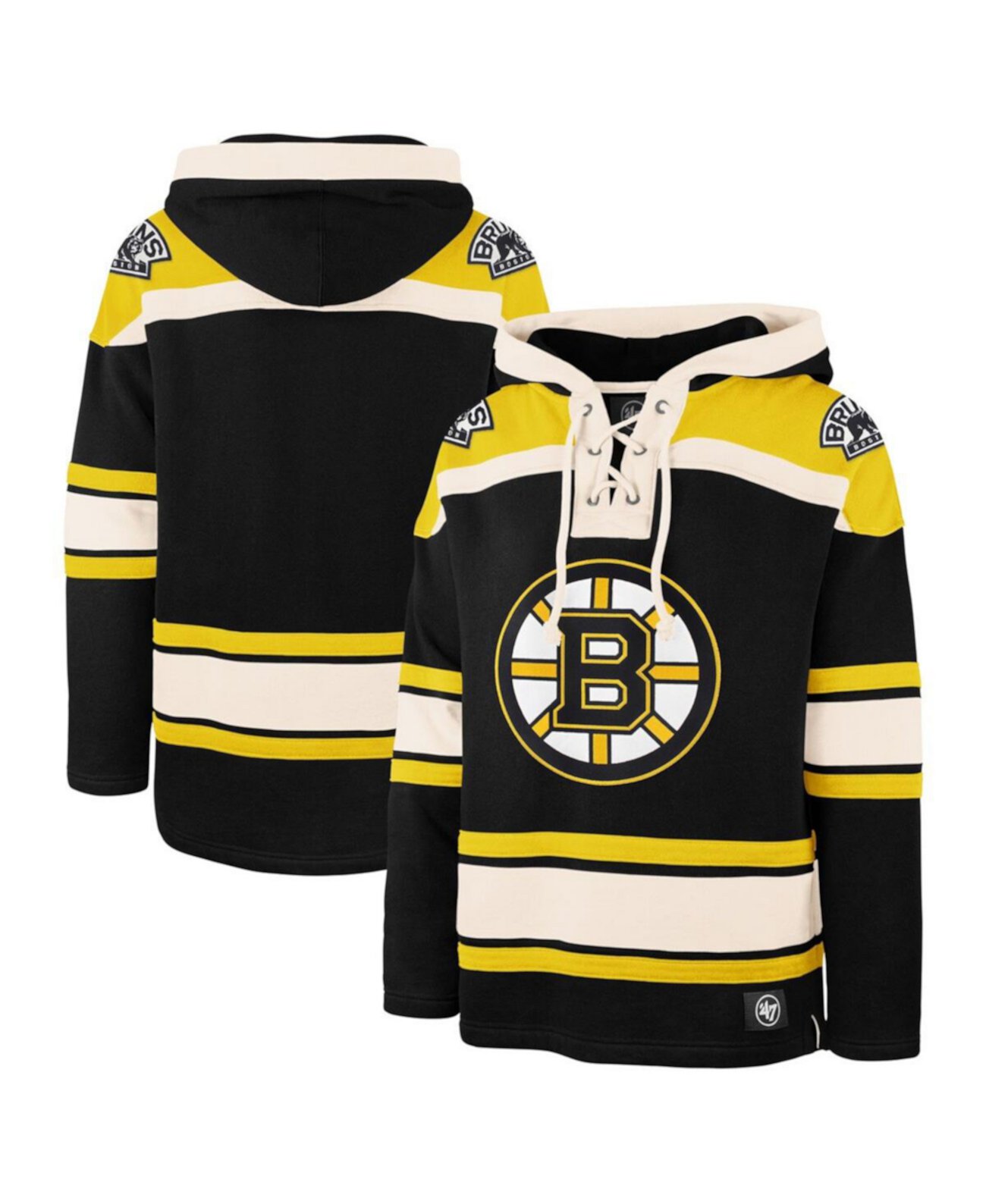 Мужское черное худи Boston Bruins Big and Tall Superior Lacer с длинным рукавом '47 Brand