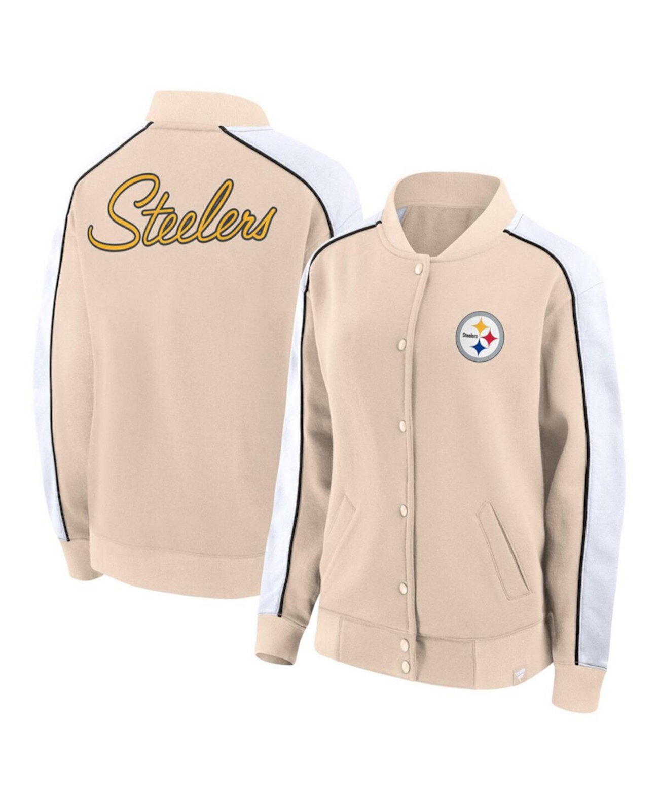 Женская университетская куртка на пуговицах светло-коричневого цвета с логотипом Pittsburgh Steelers Lounge Fanatics