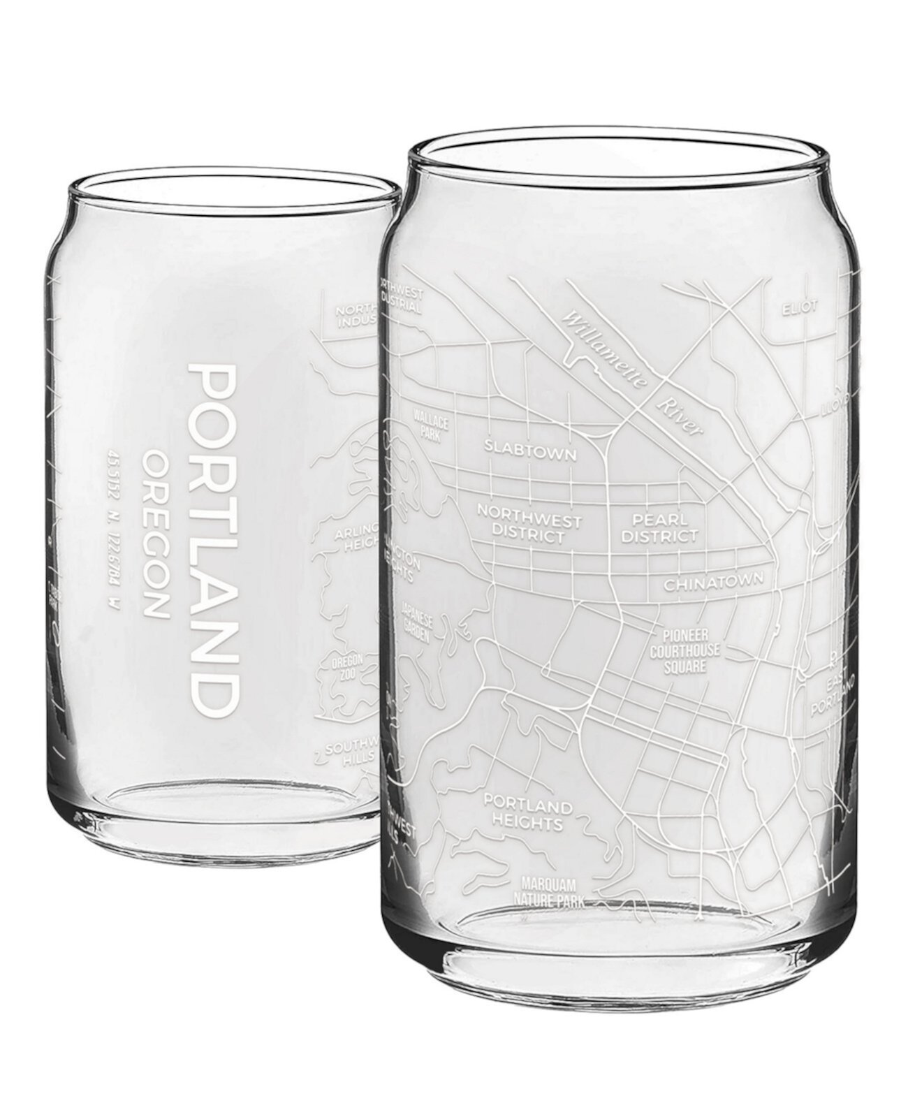THE CAN Portland Or Map 16 унций стеклянной посуды на каждый день, набор из 2 шт. NARBO