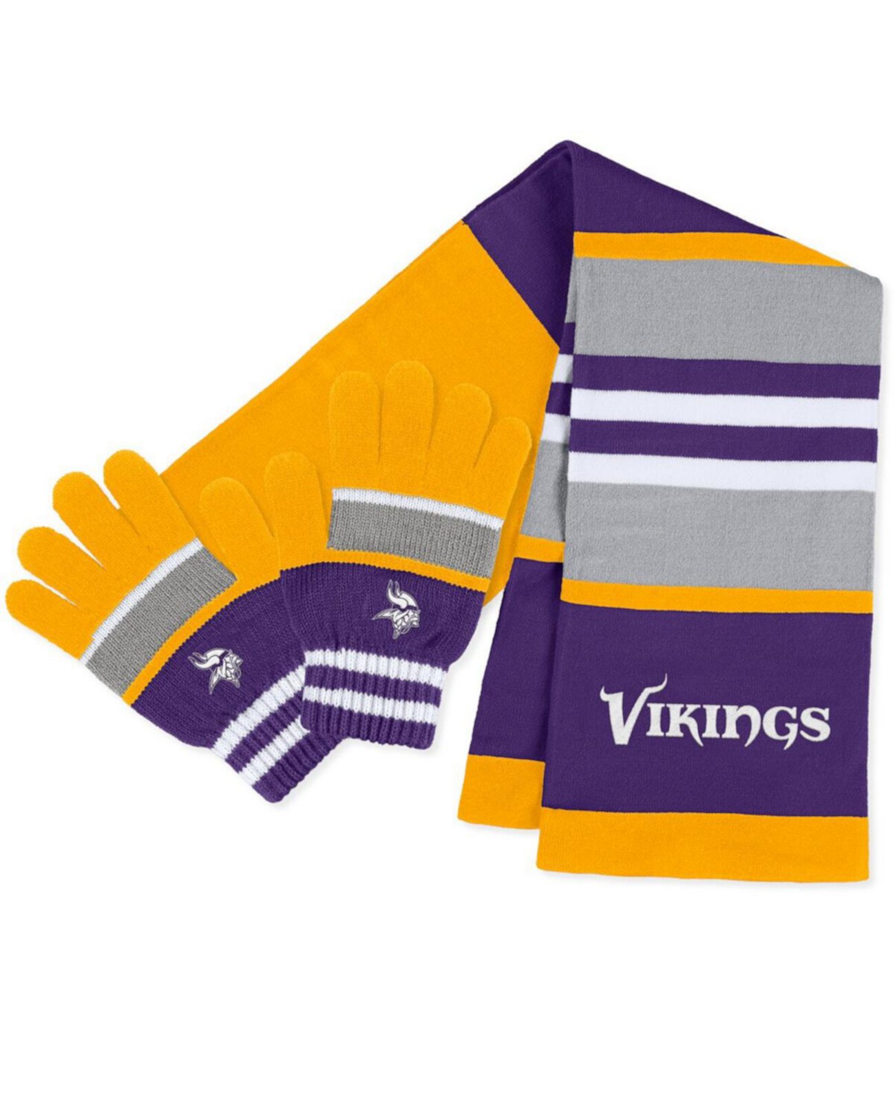 Женский комплект из перчаток и шарфа в полоску Minnesota Vikings WEAR by Erin Andrews