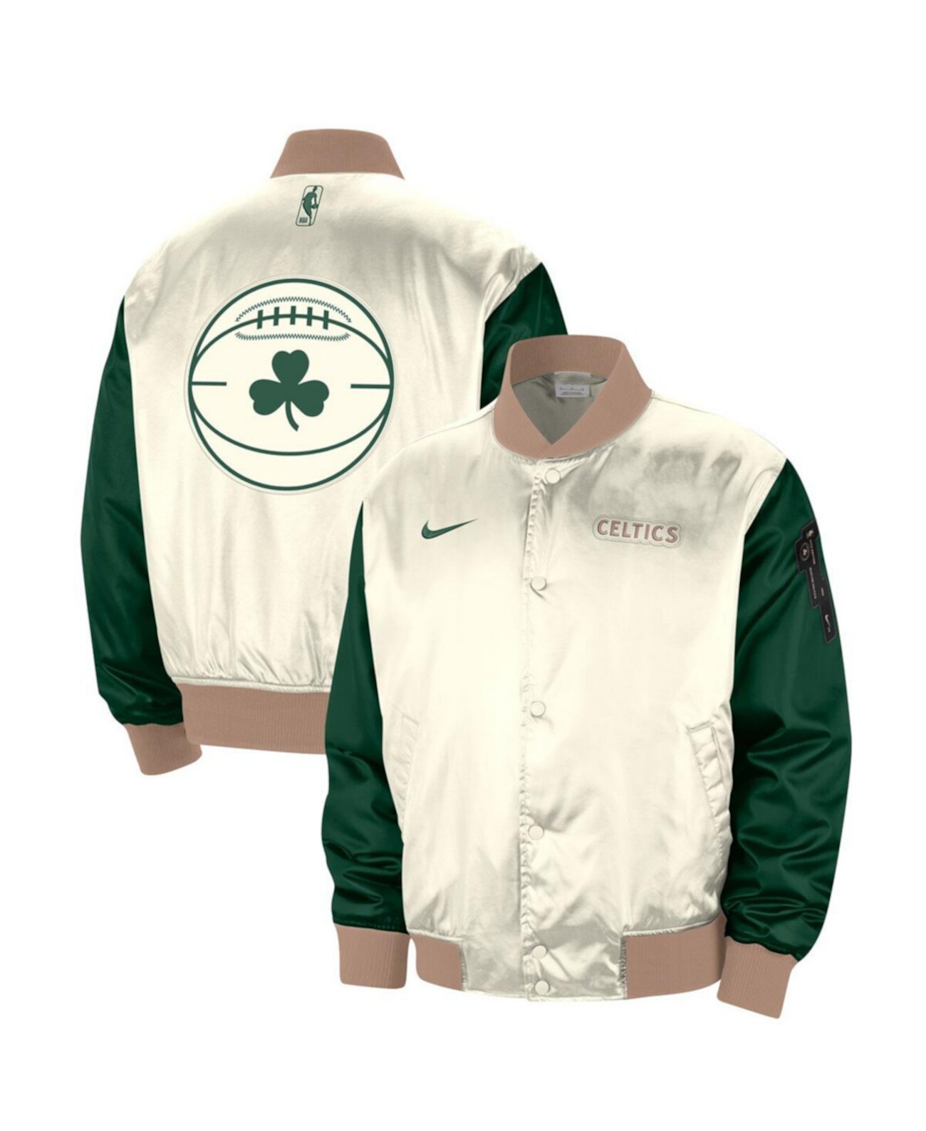 Мужская кремовая куртка-бомбер с застежкой Boston Celtics 2023/24 City Edition Courtside Premier Nike