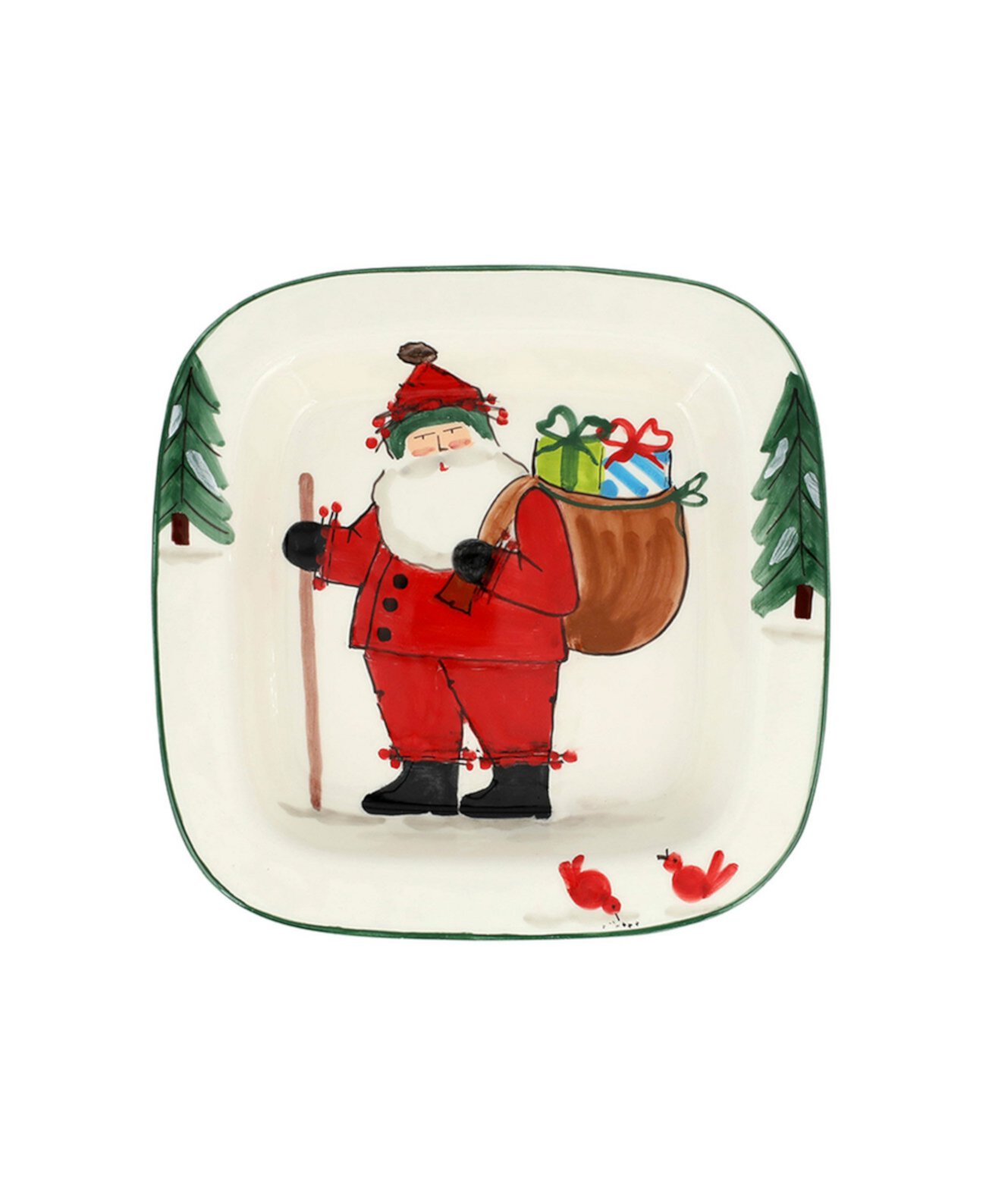 Old St. Nick Small Rimmed Square Platter with Gifts VIETRI