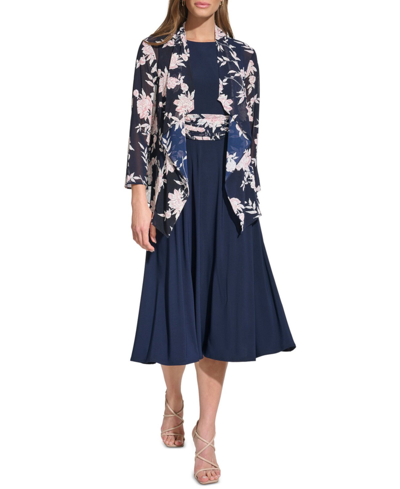 Миниатюрная сетчатая куртка с цветочным принтом и трикотажное платье без рукавов Jessica Howard