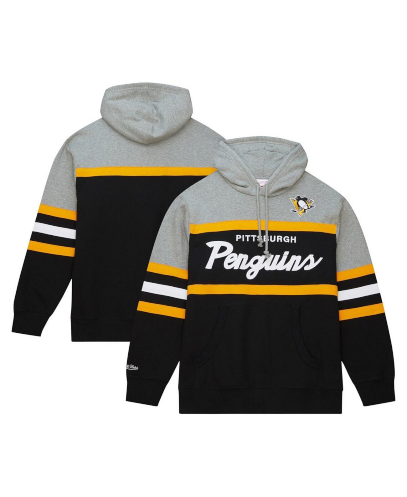 Мужская черно-серая пуловер с капюшоном для главного тренера Питтсбург Пингвинз Mitchell & Ness