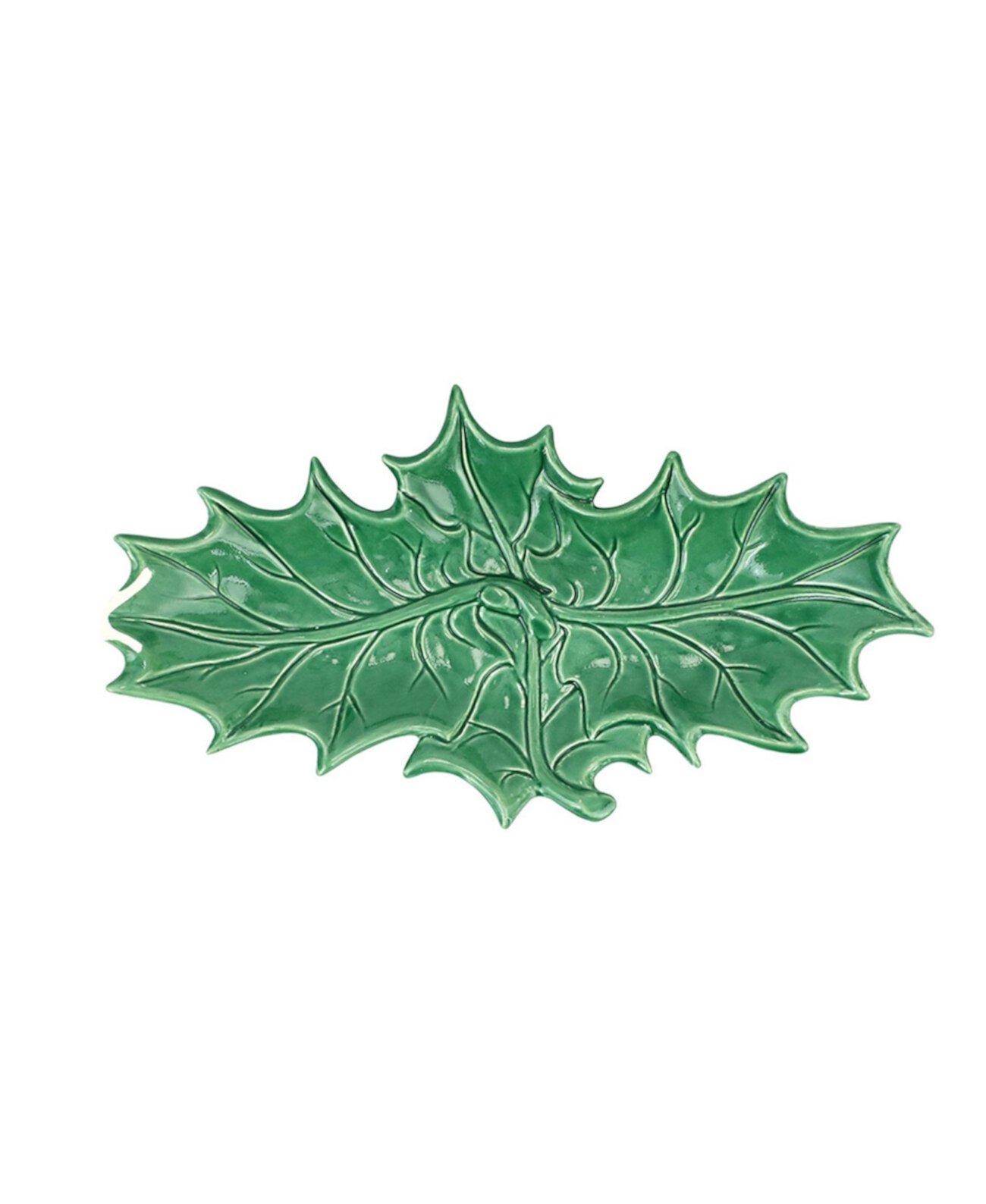 Lastra Evergreen Figural Holly Two-Leaf Platter VIETRI