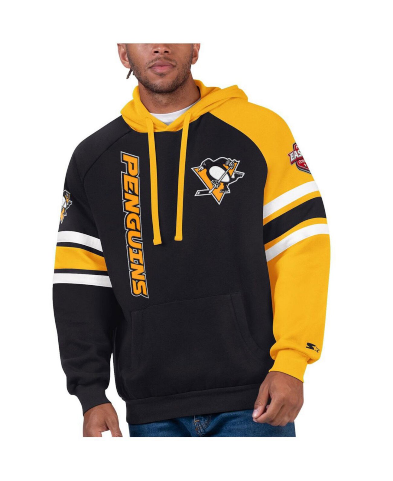 Мужской черный, золотой пуловер с капюшоном Pittsburgh Penguins Gauntlet реглан Starter