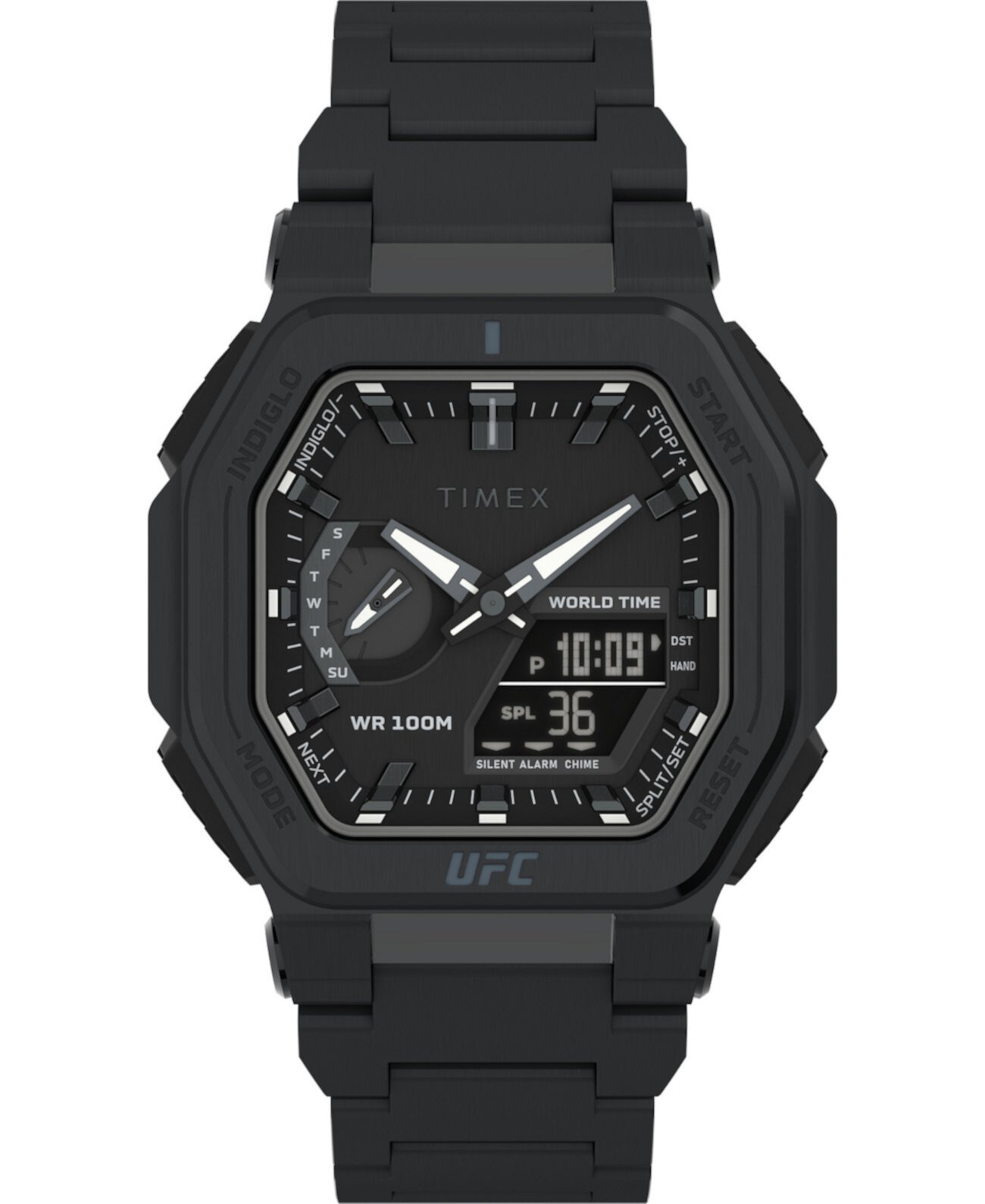 Мужские аналогово-цифровые часы UFC Colossus из нержавеющей стали, черный цвет, 45 мм Timex
